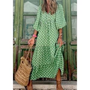 Light in the box Maxi Boho dress Green pattern Size S